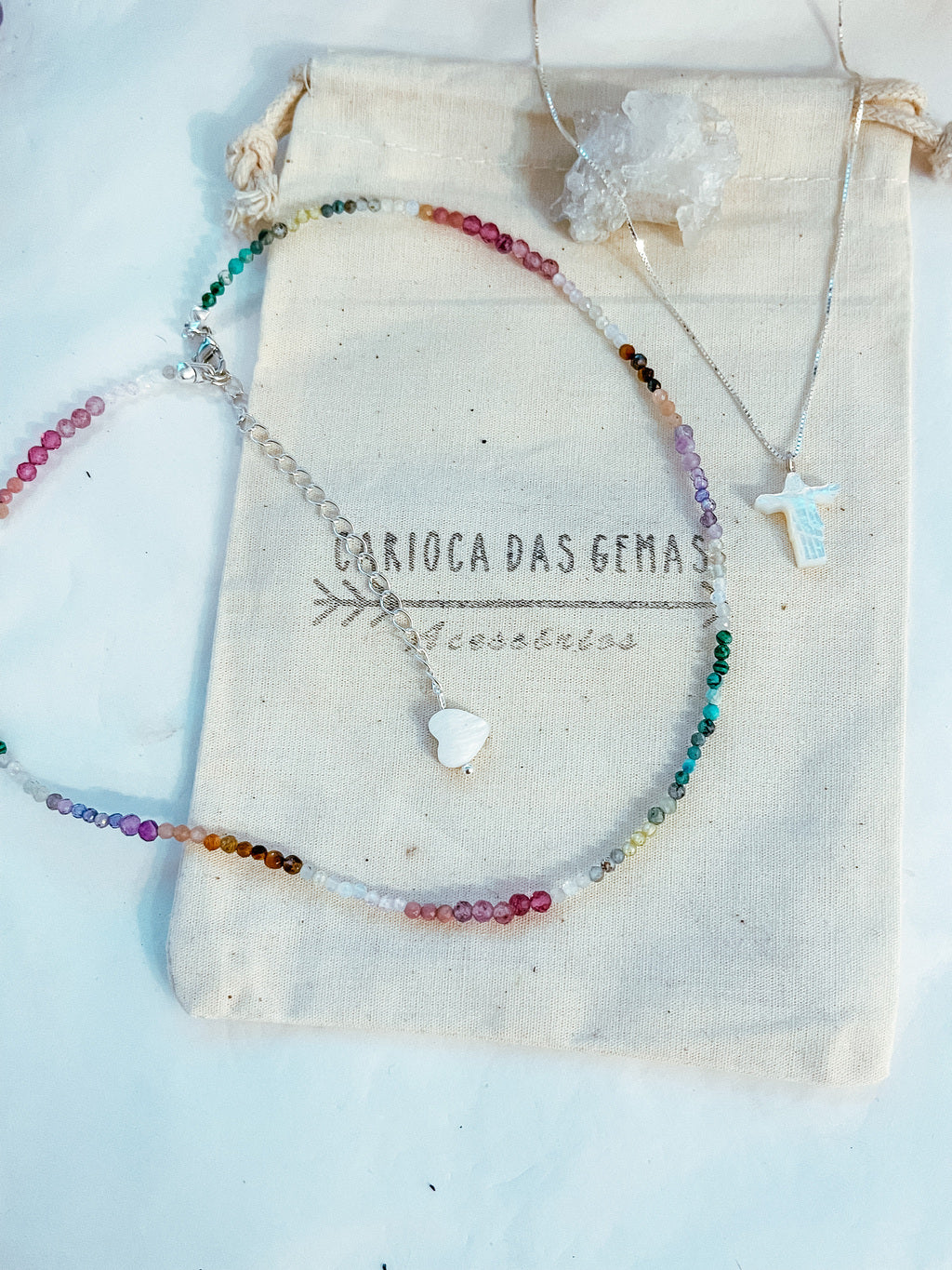 Choker Pedra Natural Arco-Íris Prata 925