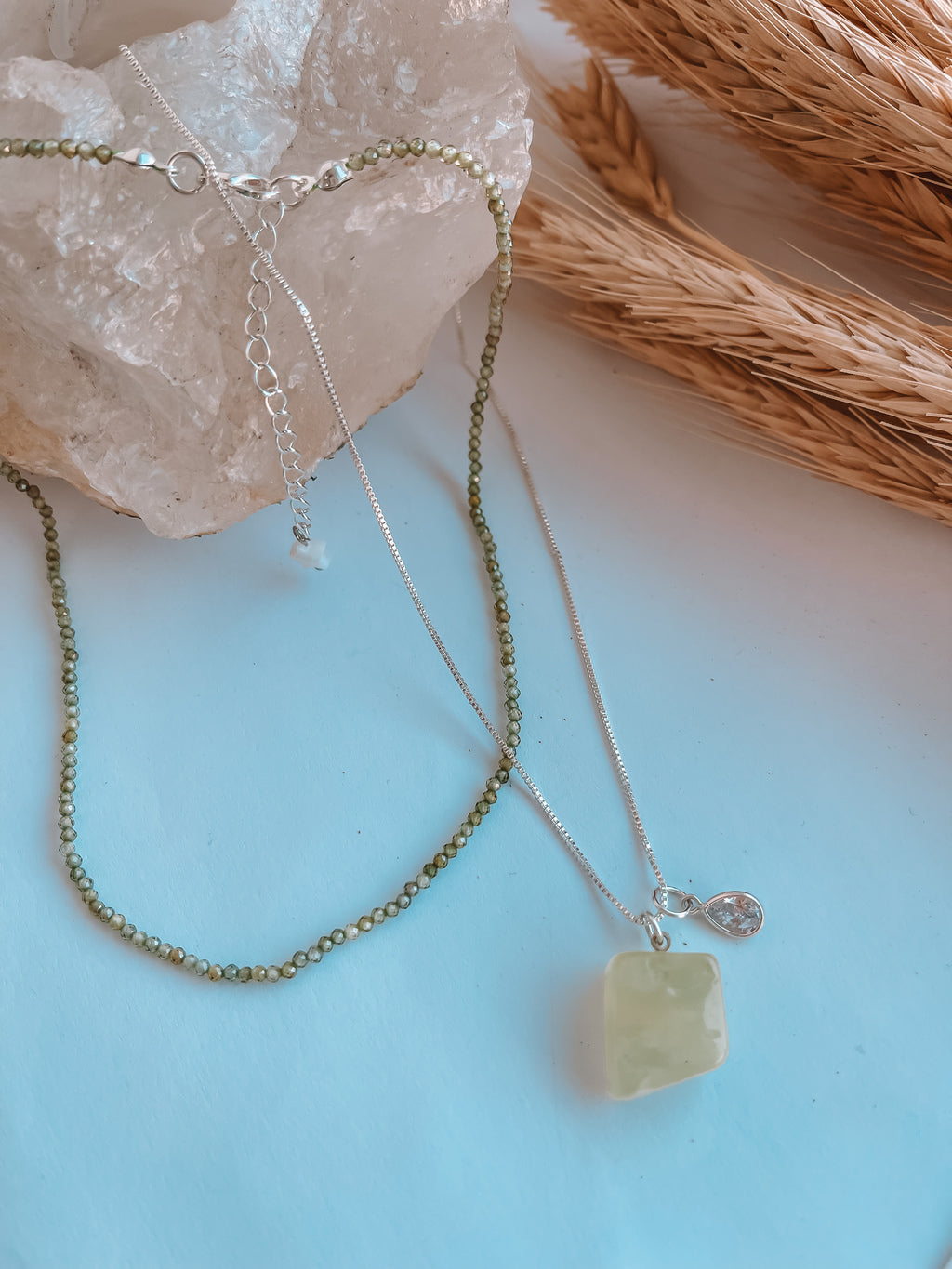 Mix De Colares Jade Verde Prata 925