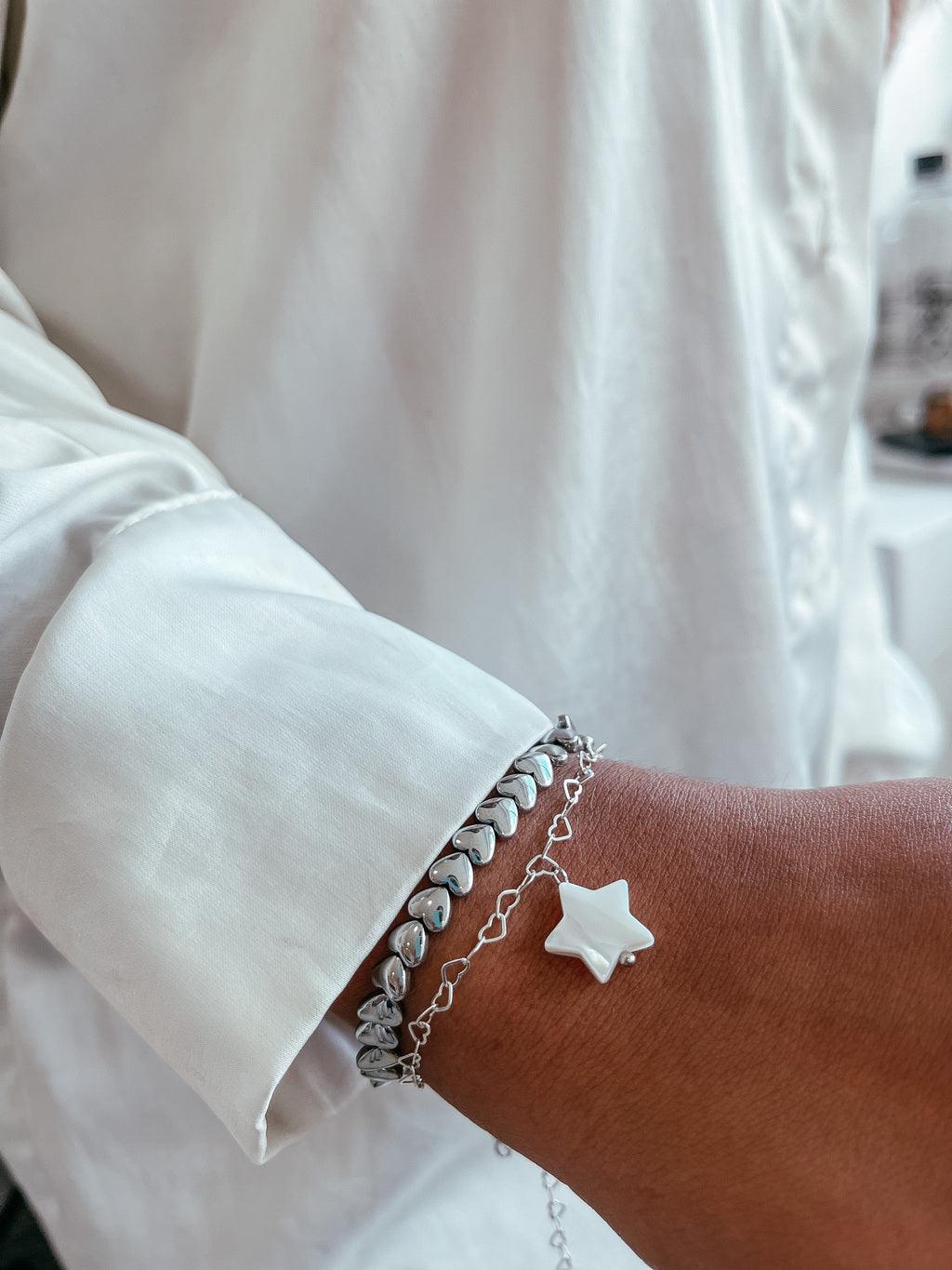 Pulseira Estrela E Coração Prata 925