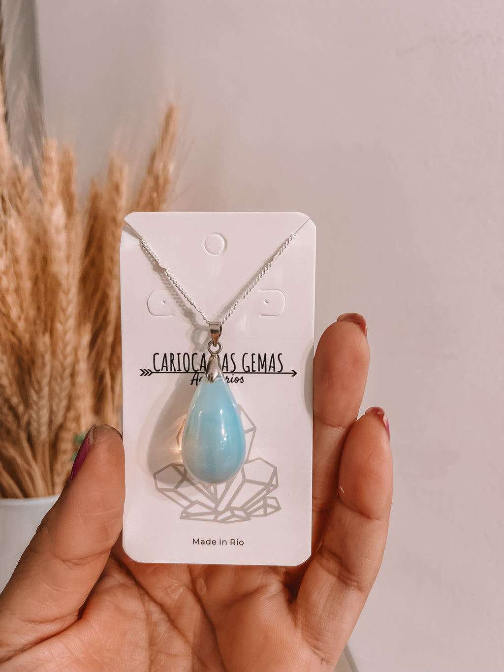 Colar Pedra Lua Gota Prata 925